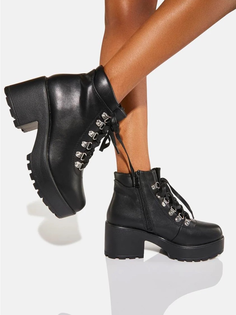 Dolls Kill Black Chunky Lug Platform Lace-Up Ankle Boots